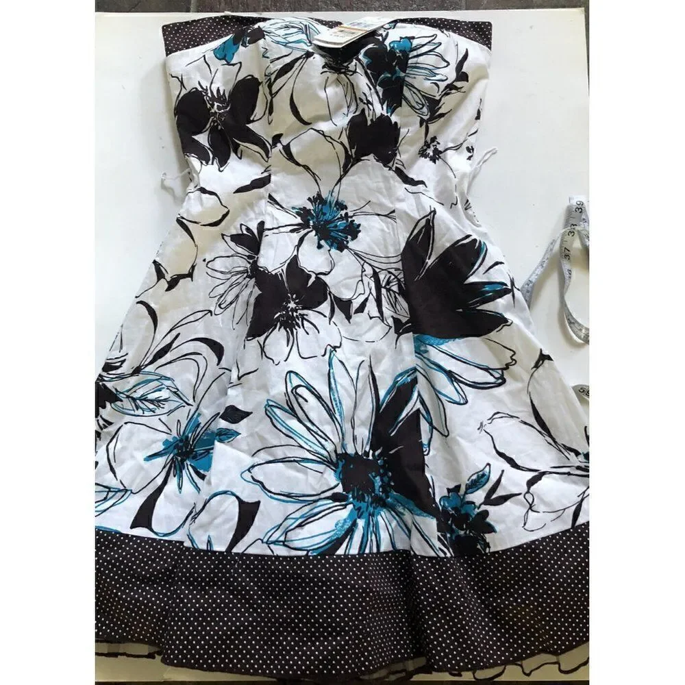 Speechless Strapless Floral Dress Size 3 Juniors Black White Blue